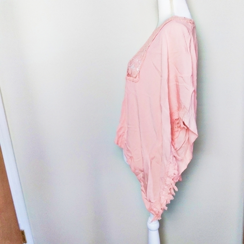Peach Fringe Crocheted Shawl Swim Coverup - Picture 5 of 5